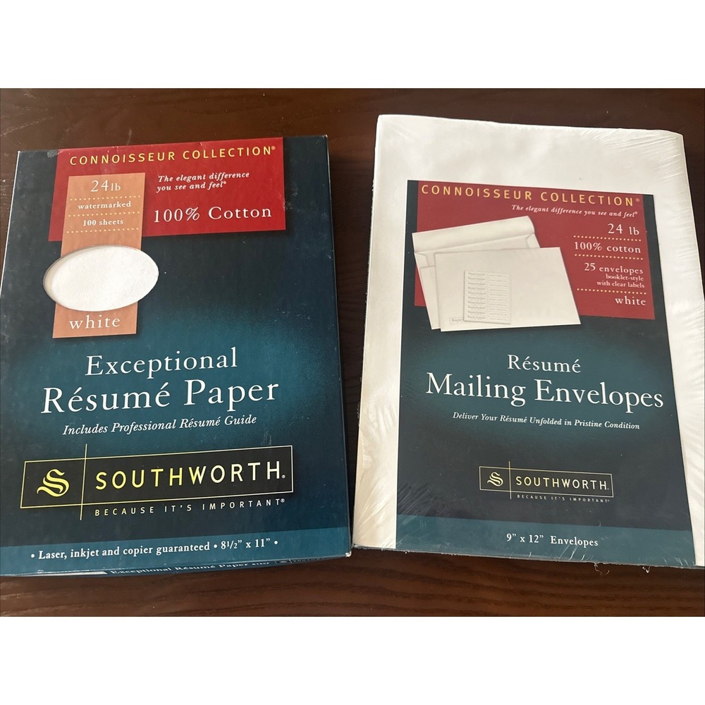 Southworth‎ Resume Paper & Envelopes 100% Cotton Watermarked 24 lb White 8.5x11